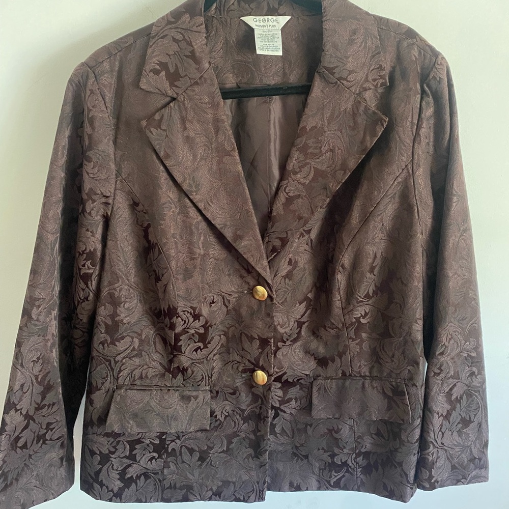 Women's Plus Size Brocade Floral Patterned Brown Blazer